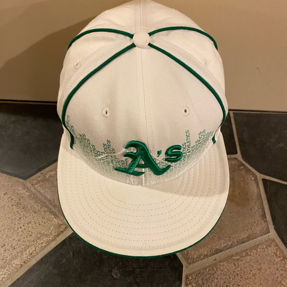 Y2K New Era 59FIFTY Oakland Athletics Embroidered Wordmark Cap White Green 7 5/8 - Picture 2 of 12